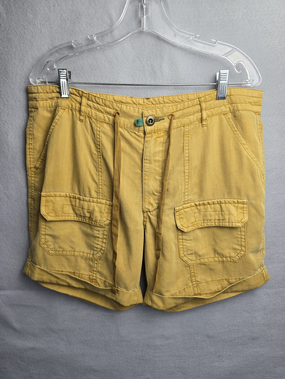 Sundance Tencel Cargo Shorts Mustard Yellow High Rise Cuffed Utility 12P